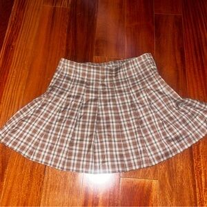 Brown Plaid Mini Skirt